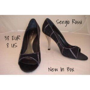 Sergio Rossi Evening Shoes High Heels Pumps Black Silver Beaded 8 US  New In Box